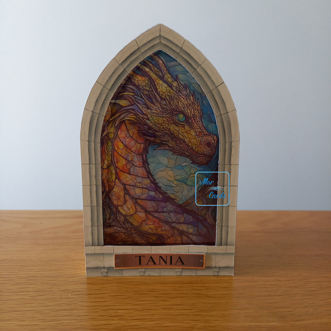 Stained glass window dragon card