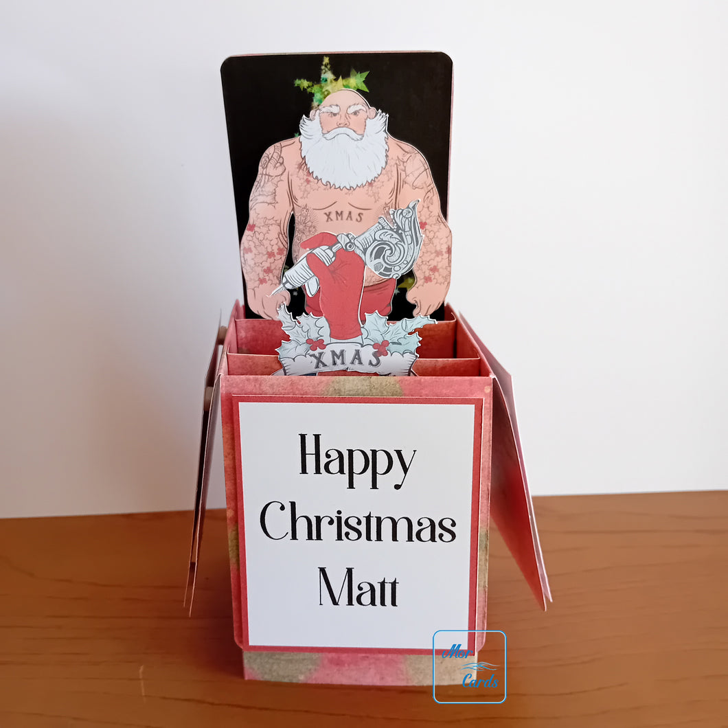 Tattooed Santa pop up box card