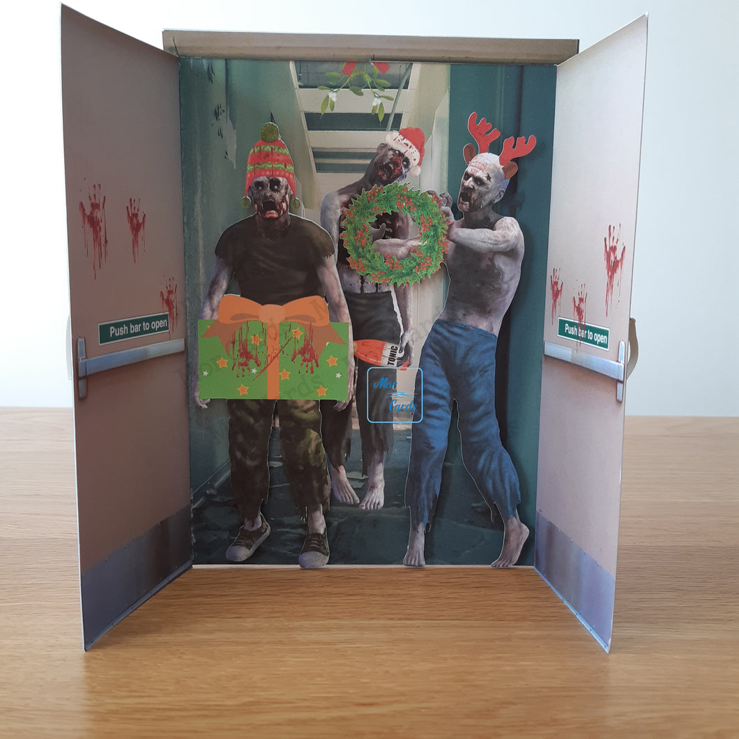 Christmas zombie doors card