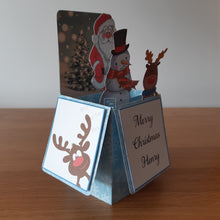 Load image into Gallery viewer, Cute Santa, reindeer and snowman Christmas pop up box card
