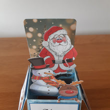 Load image into Gallery viewer, Cute Santa, reindeer and snowman Christmas pop up box card
