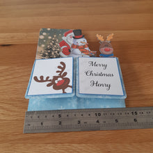 Load image into Gallery viewer, Cute Santa, reindeer and snowman Christmas pop up box card
