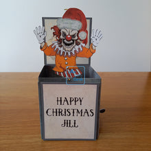 Load image into Gallery viewer, Christmas Jack in the box horror clown card
