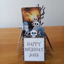 Load image into Gallery viewer, Skeletons and graveyard pop up box card
