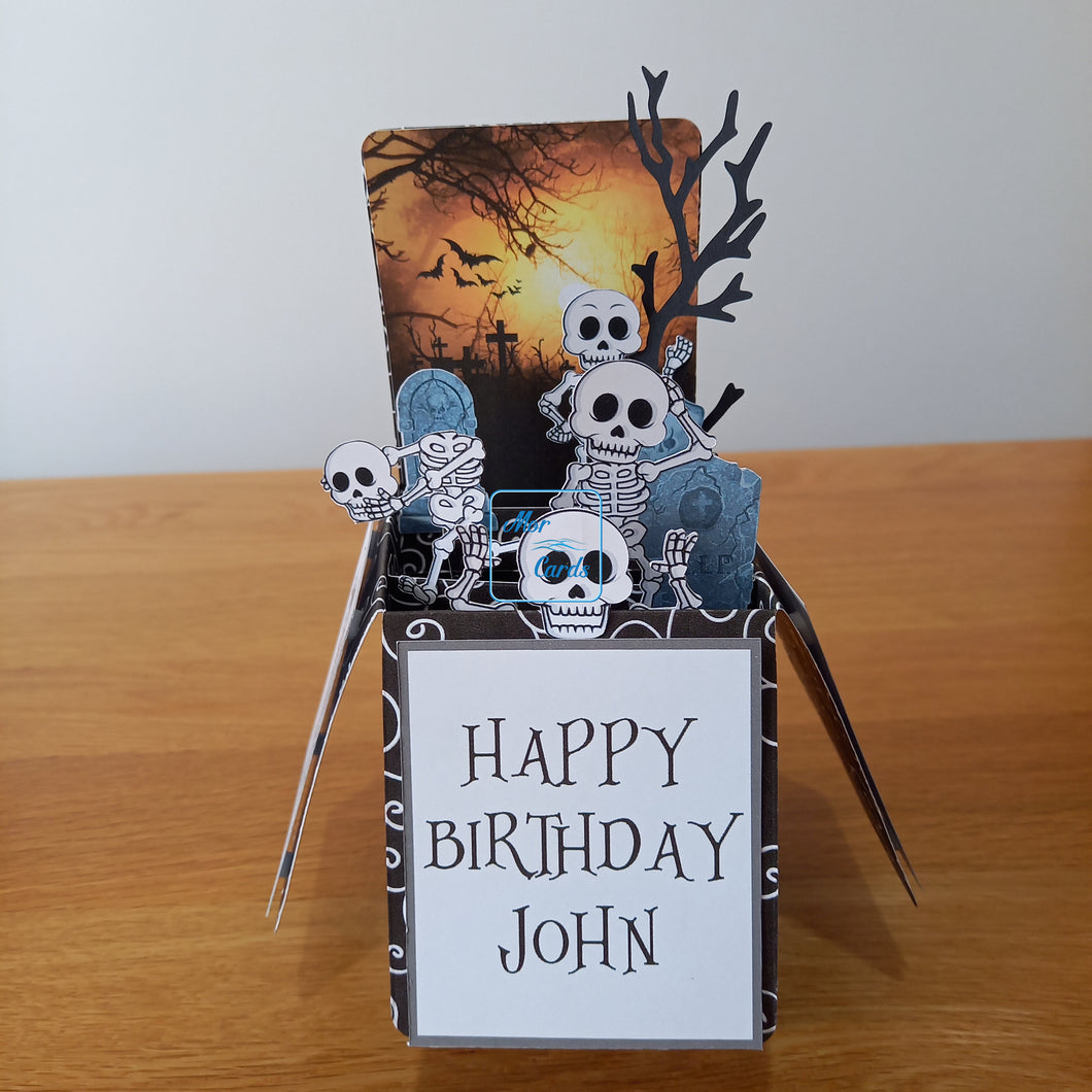 Skeletons and graveyard pop up box card