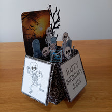 Load image into Gallery viewer, Skeletons and graveyard pop up box card
