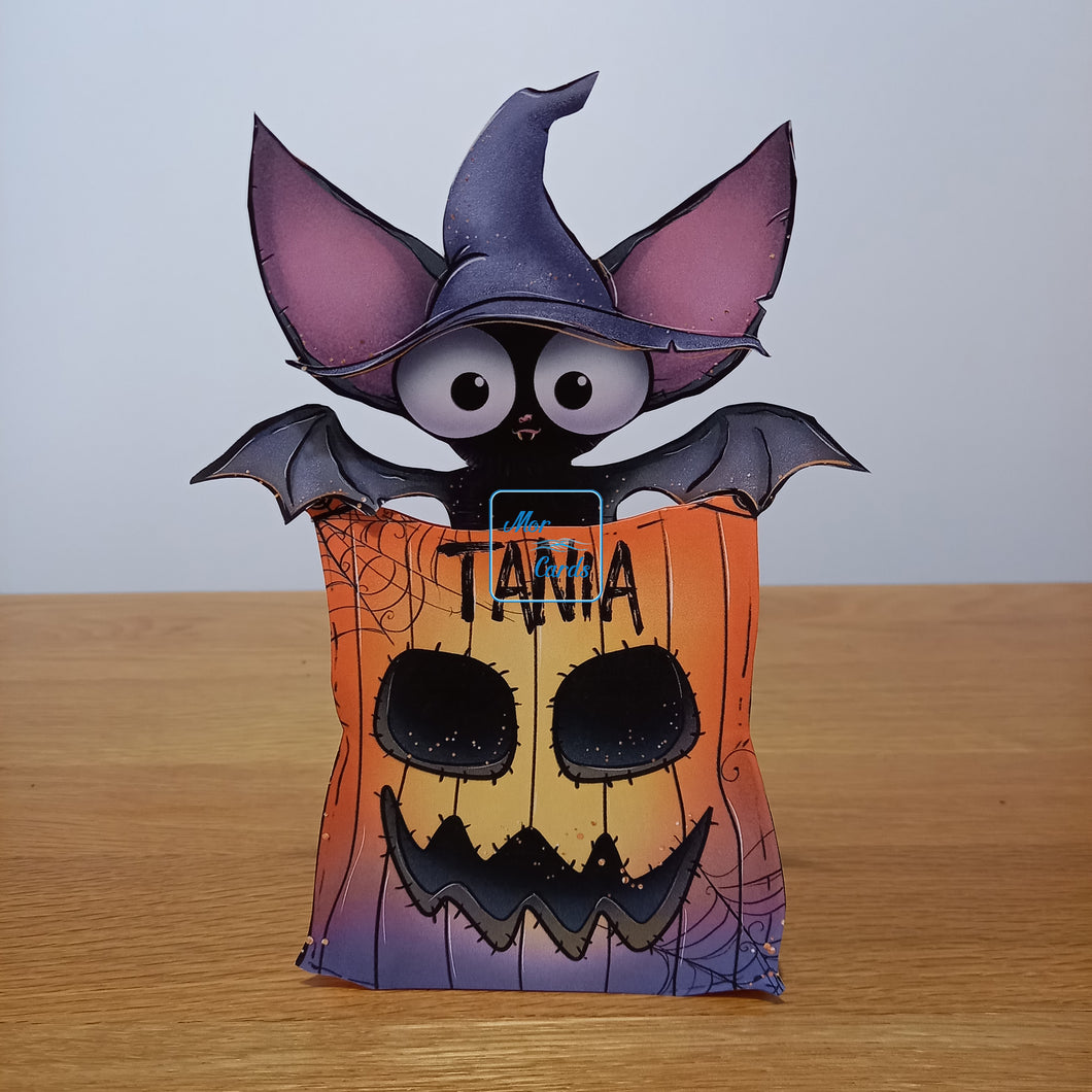 Bat and pumpkin bag pop out card