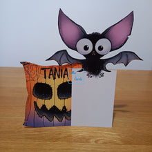 Load image into Gallery viewer, Bat and pumpkin bag pop out card
