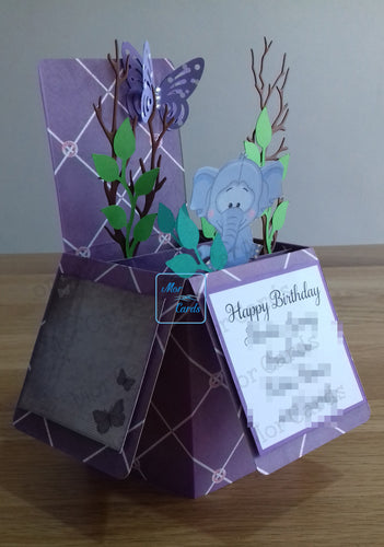 pop up box card with elephant and butterfly