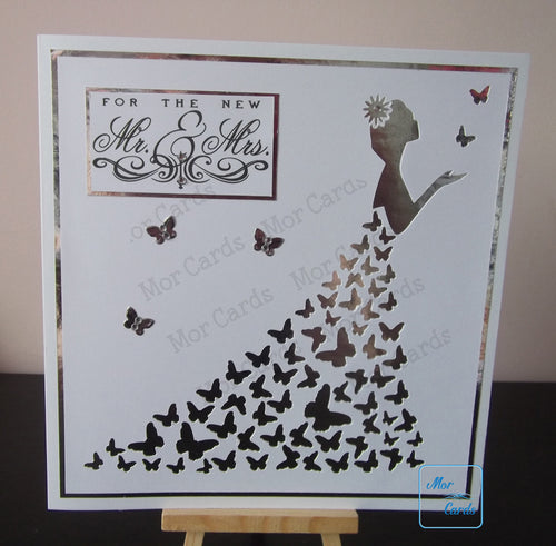 Lady in a butterfly dress card in a variety of colours